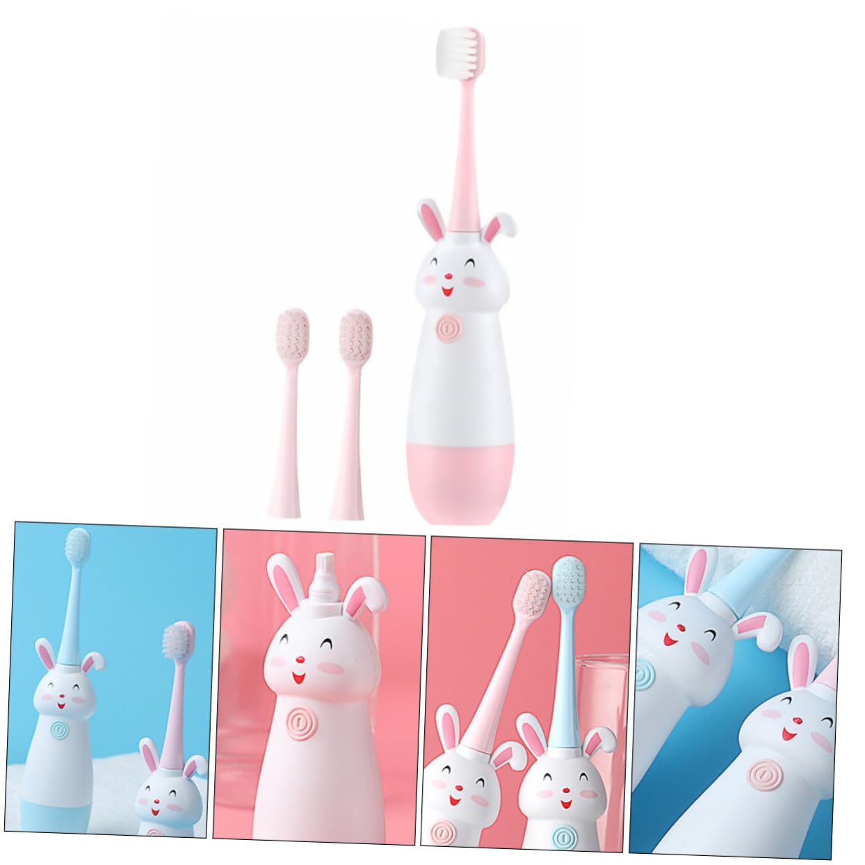Gatuida 3 Juegos Cepillo Eléctrico Infantil Sónico Rosa Cabezal con Cerdas Suaves para Bebés Diseño de Dibujos Animados Recambios para Niñas