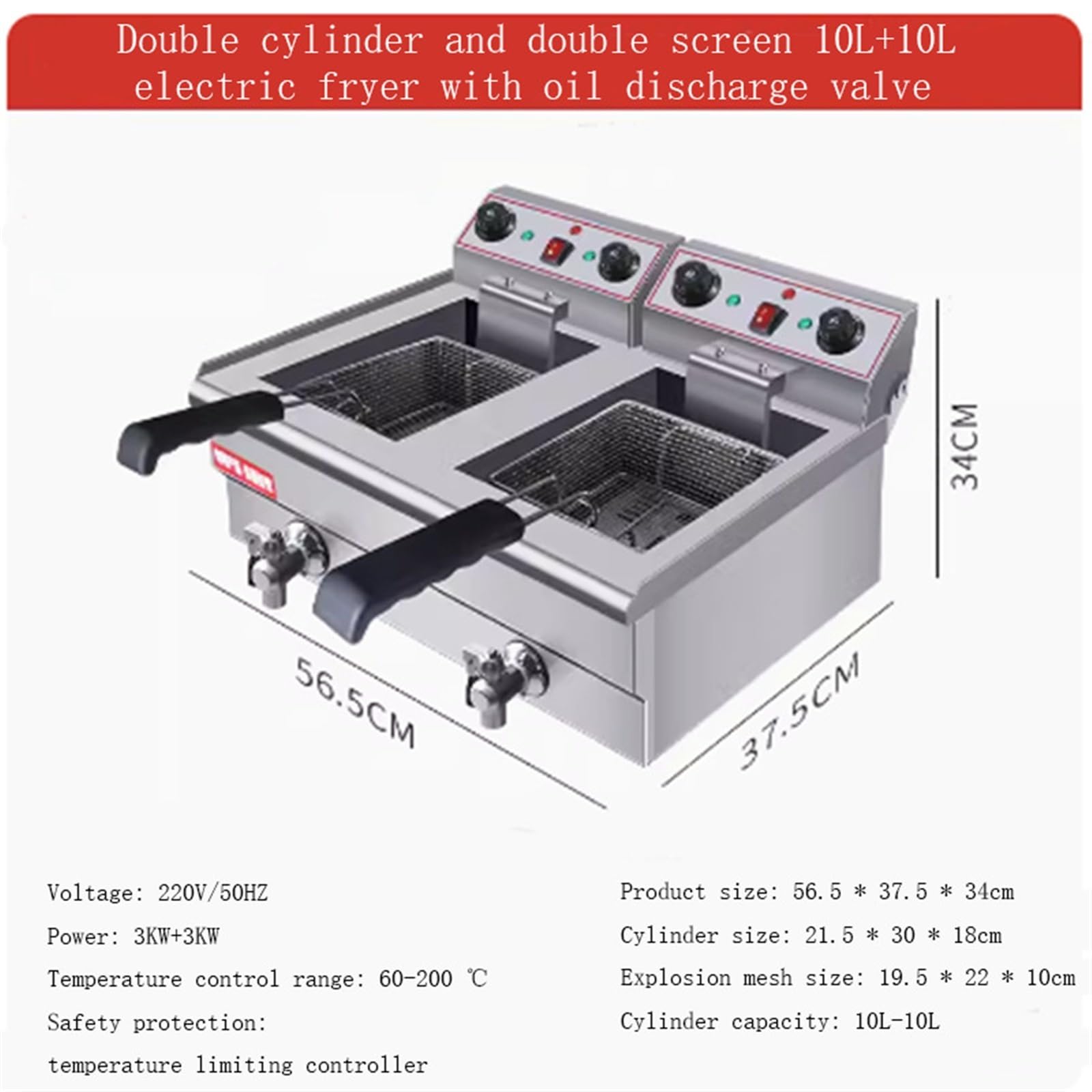 Amigable con el medio ambiente Certificado profesional Equipos de cocina Freidora industrial eléctrica eléctrica con 2 tanques Libre de humo, fácil de usar y limpiar
