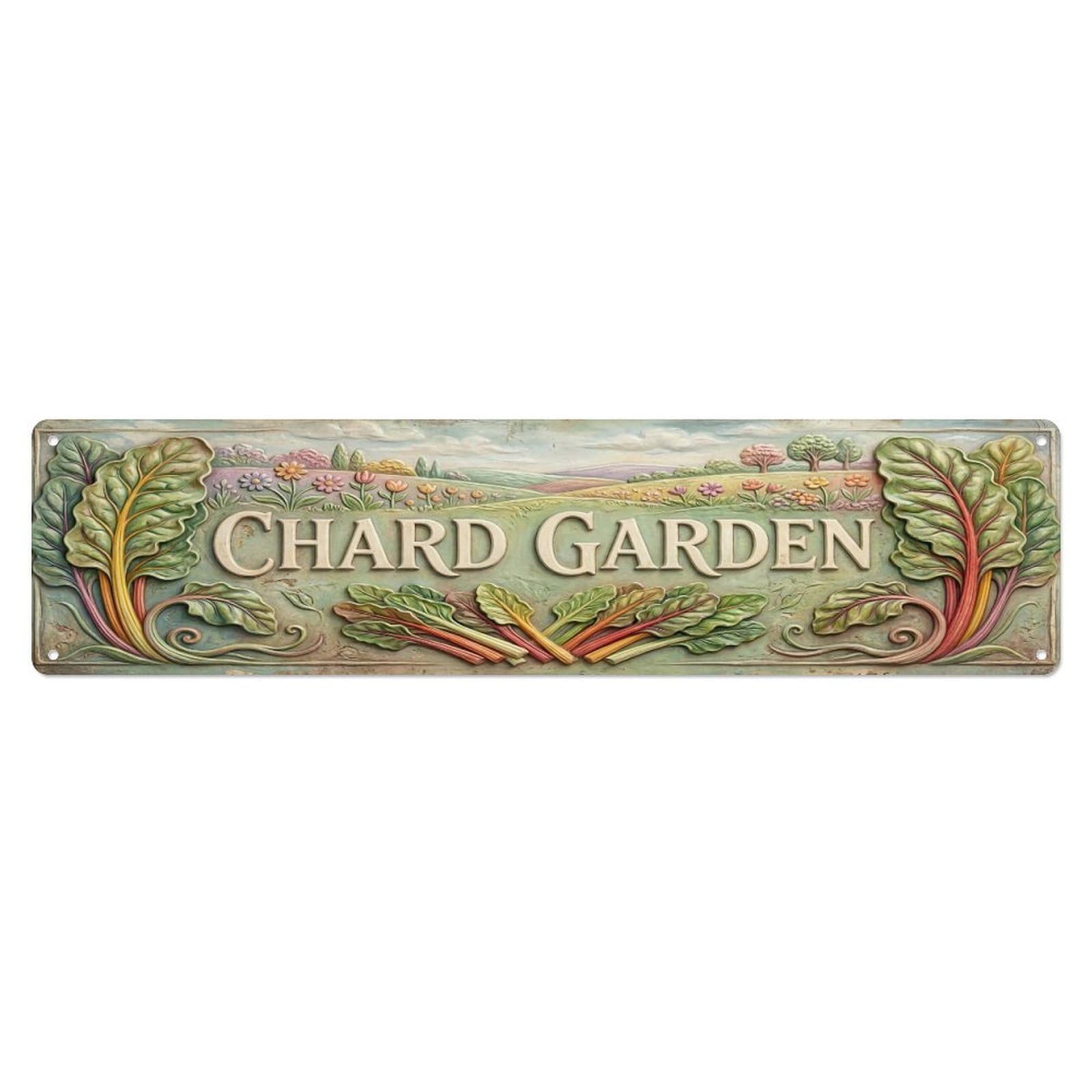 Olhnbad 4X16inch(10X40cm) Vintage Cottagecore Garden Chard Garden Relief Metal Tin Sign