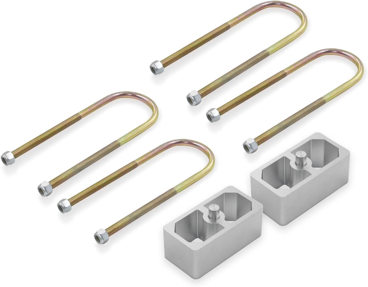 Universal Leaf Spring Lowering Block Kit, 2 Inch, 2-1/2" Wide, 5" Long, Zinc-Plated U-Bolts, Premium Steel Construction for Long-Lasting Finish
