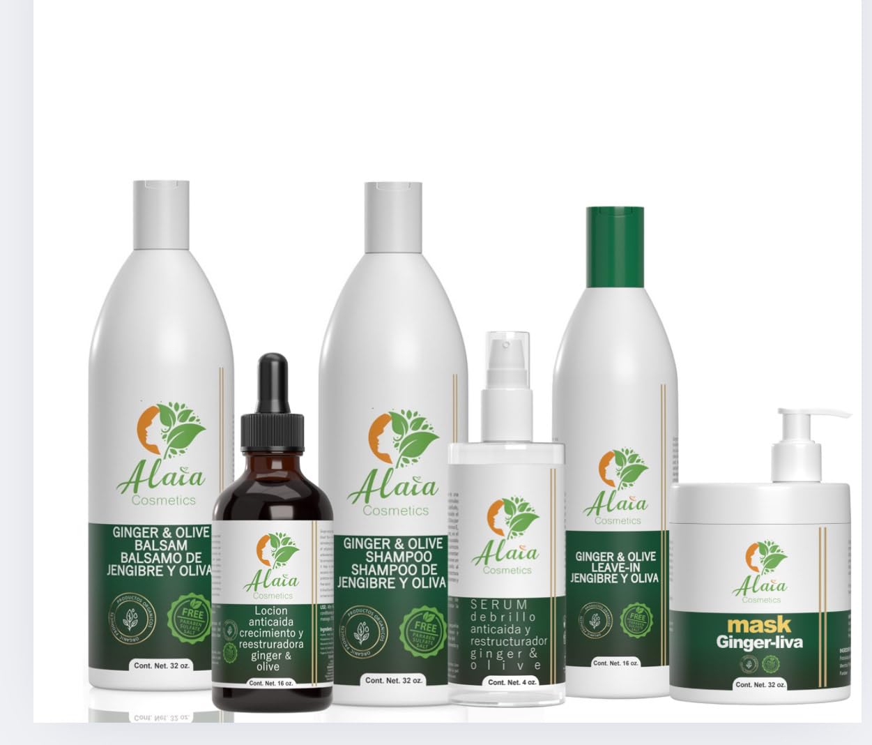 Set, Anti-Hair Loss Treatment and hair growth Jengibre y oliva,Paraben- salt-Free, 32 oz