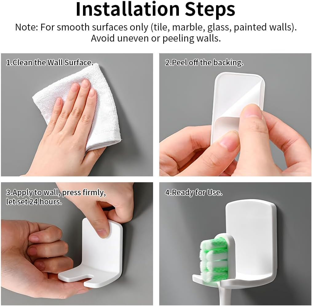 Wall Mounted Toothbrush Holder,No Drill Adhesive Bathroom Organizer,Electric Toothbrush Stand with Razor Holder,Minimalist Shower & Countertop Storage Rack