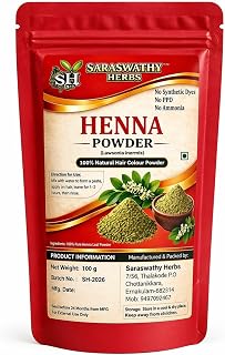 Saraswathy Herbs Henna Powder, 100% Natural Hair Colour, Lawsonia inermis, No PPD, No Ammonia, 100 g Price In India