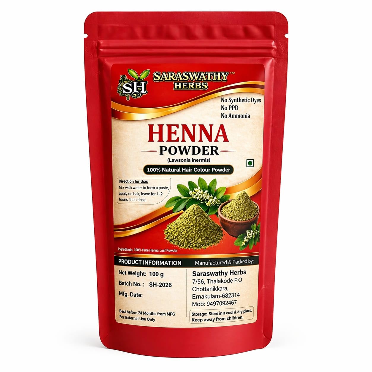 Henna Powder, 100% Natural Hair Colour, Lawsonia inermis, No PPD, No Ammonia, 100 g-picture-35
