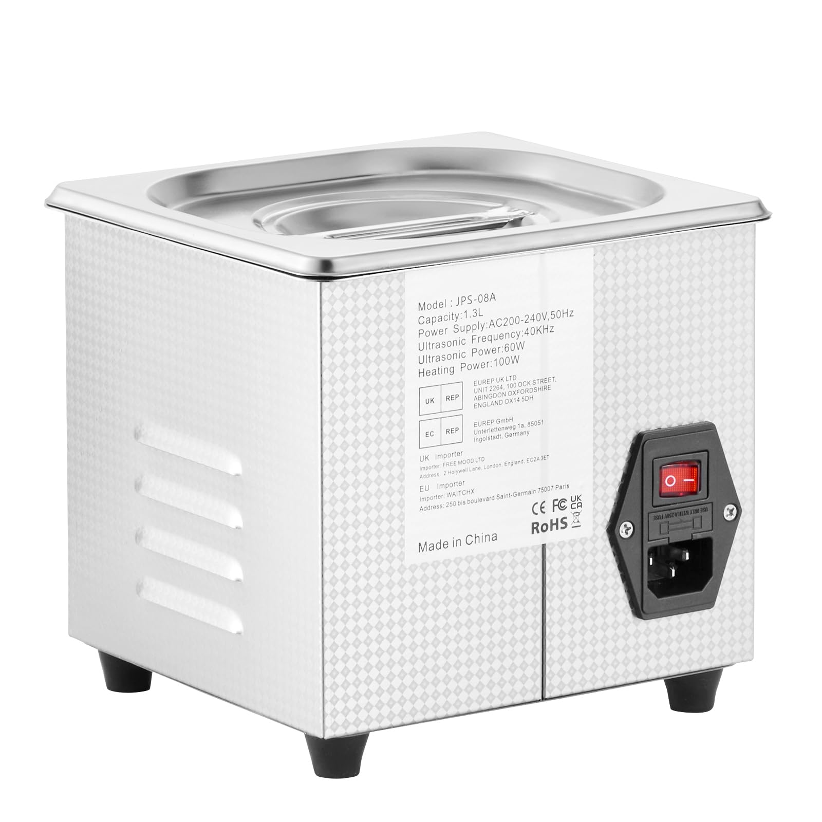 Pulitore ad Ultrasuoni 1.3L Macchina di Pulizia ad Ultrasuoni in Acciaio Inossidabile Timer Riscaldamento Digitale Pulizia di Gioielli per Uso Domestico Personale Commerciale