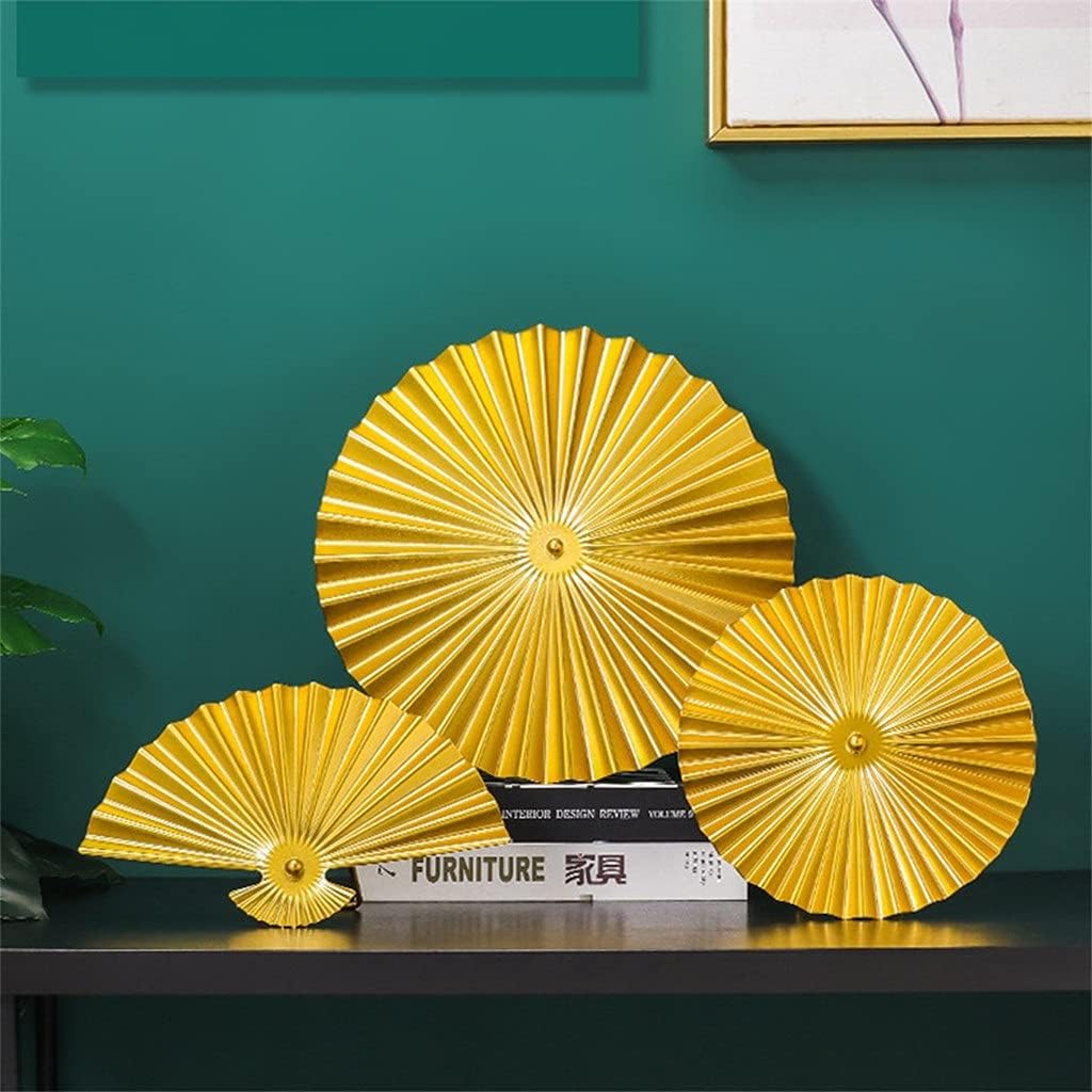 2 Pcs/set Nordic Round Ornaments Wrought Iron Fan-shaped Metal Crafts Living Room Home Decoration Accessories(2 Pcs-A)