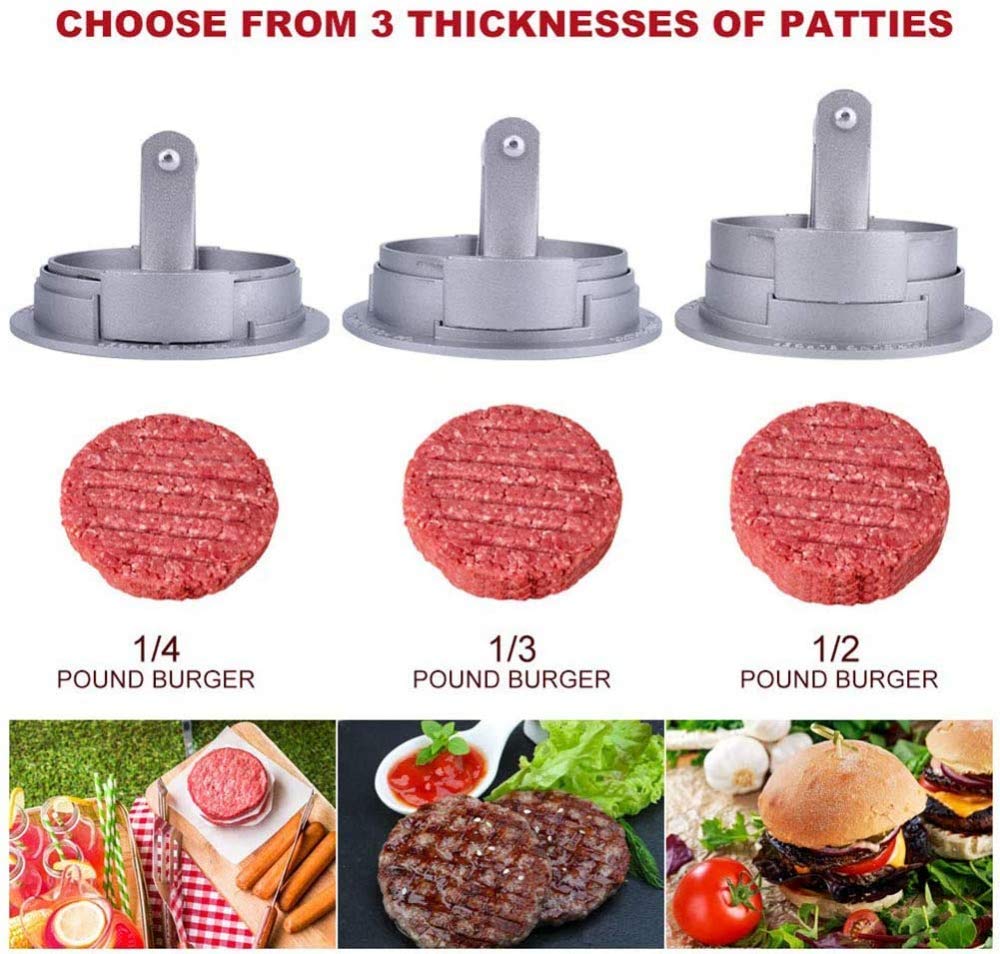 zaizai Burger Patty Maker, 5,5 Zoll Burger Press 3 Dicke Einstellbare Antihaft-Hamburger Patty Maker Form, Ideal Zum Pressen Von Pastetchen Und Als Mini-Bratpfanne, Blackwoodhandle