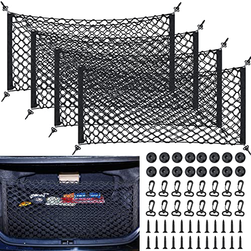 4 Pieces Rear Cargo Nets Stretchable Cargo Net Pocket Storage Mesh Net Adjustable Elastic Storage Organizer Net Heavy Duty Trunk Net Organizer For Suv Car Trucks Pickup Accessories, 35.4 X 15.8 Inch #TOP29