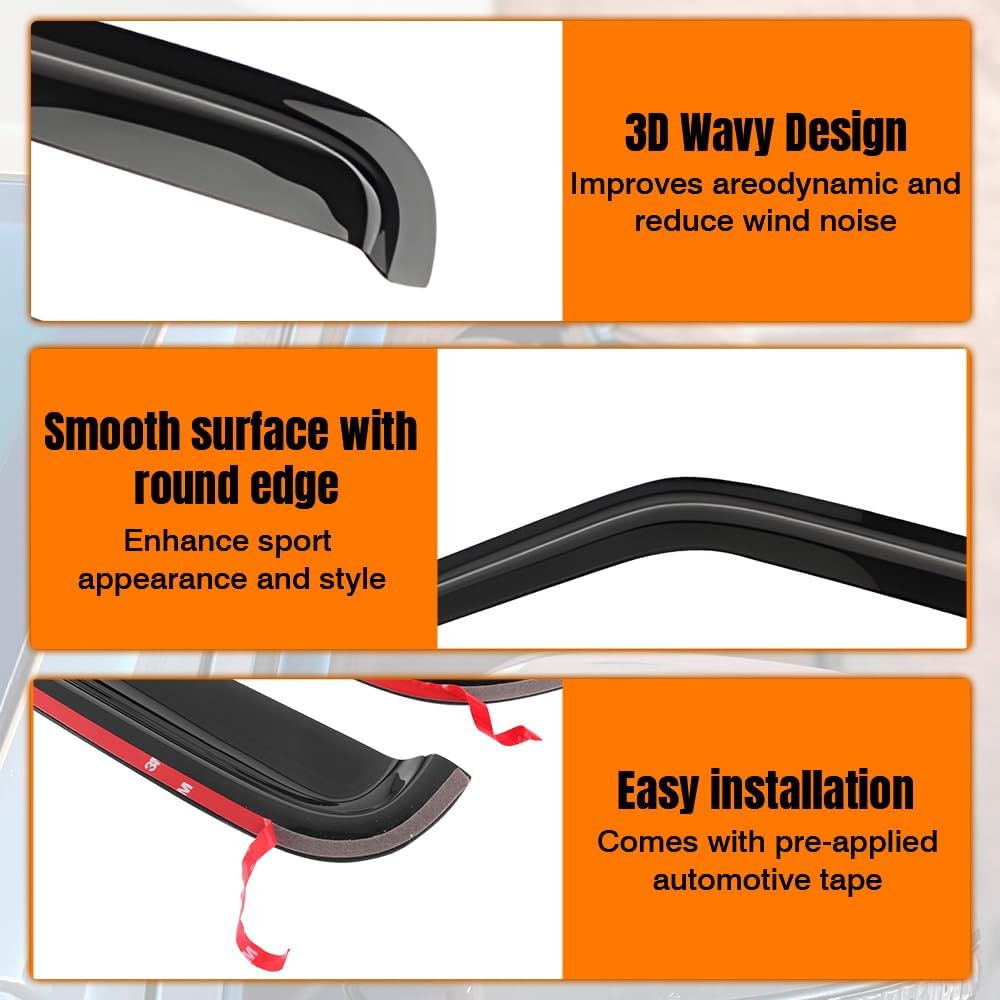 Tape on Window Visor Deflectors, Compatible with 1995-2005 GMC Jimmy Chevrolet Blazer 1996-2001 Oldsmobile Bravada 1998-2001 GMC Envoy, Acrylic Smoke Slim Style Window Rain Guards, Side Vent