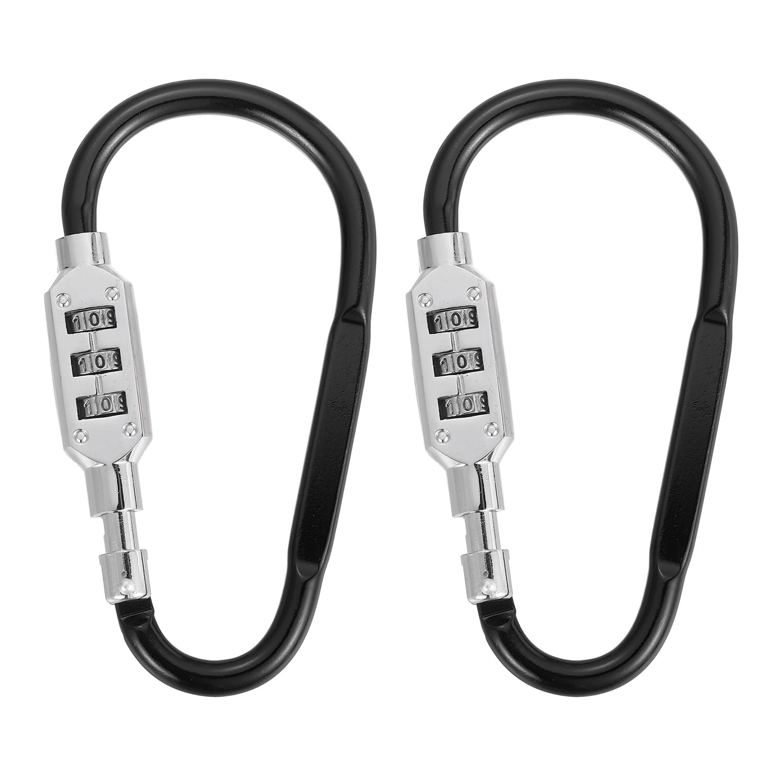 PATIKIL D-Shaped Code Combination Lock, (4.8" x 2.4", Black)(2 Pcs), Zinc Alloy 3-Digit Combo D-Ring Clip Locking Keychain, Suit for - Bicycles/Motorcycle/Suitcase/Backpack