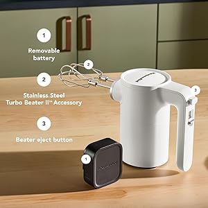 KitchenAid Go Cordless Hand Mixer - battery included, KHMR762, Porcelain White