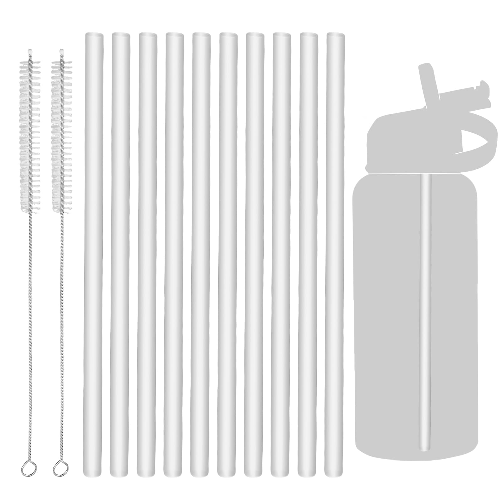 10 Pajitas Reutilizables de Plástico para Stanley 20/30/40 oz Tumbler, compatibles con botellas de agua Hydro Flask con 2 cepillos de limpieza, Inodoro, Fácil de Limpiar, Material Grado Alimenticio
