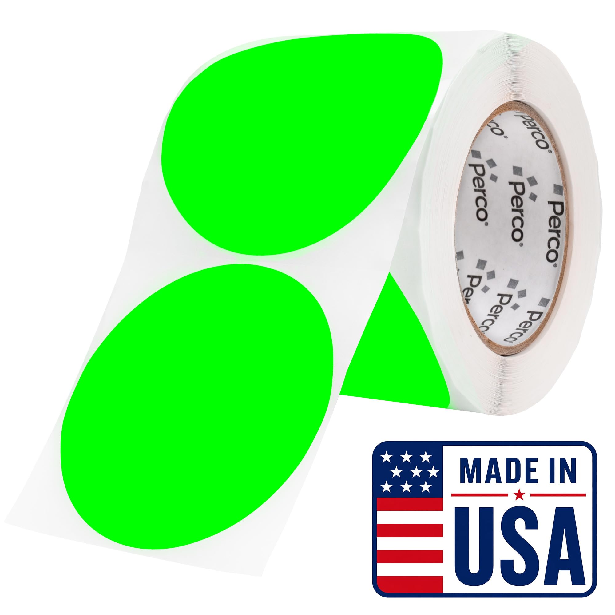 Perco Neon Green Round Circle Dot Sticker 4-Inch Labels with Perforation for Easy Tear-Off, 400 Stickers per Roll - Open, Available &amp; Promo Signage, High Visibility Display Labels - Made in USA