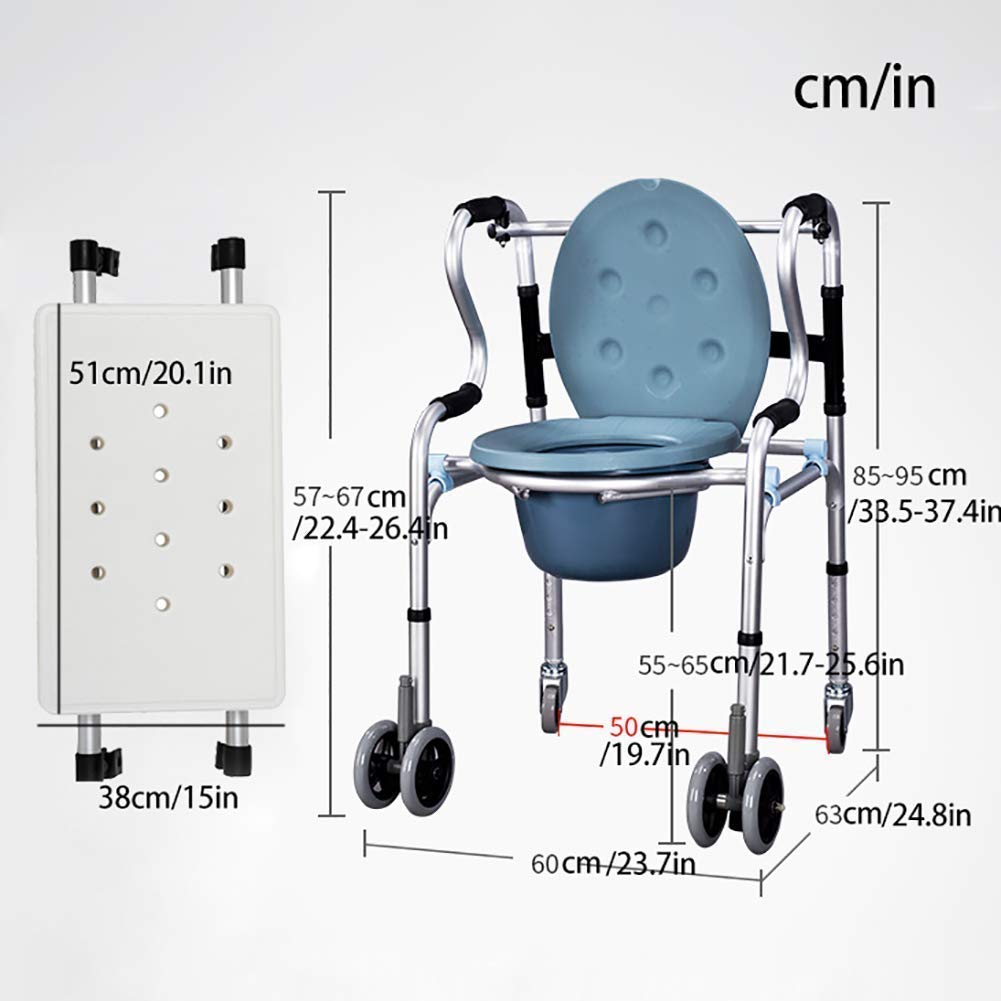 Cesta para Andador para Ancianos, Silla con Inodoro con Ruedas Multifuncional para Ancianos Cesta para Andador para Ancianos Cesta Plegable 8 Ajustes de Altura con Freno para Cada