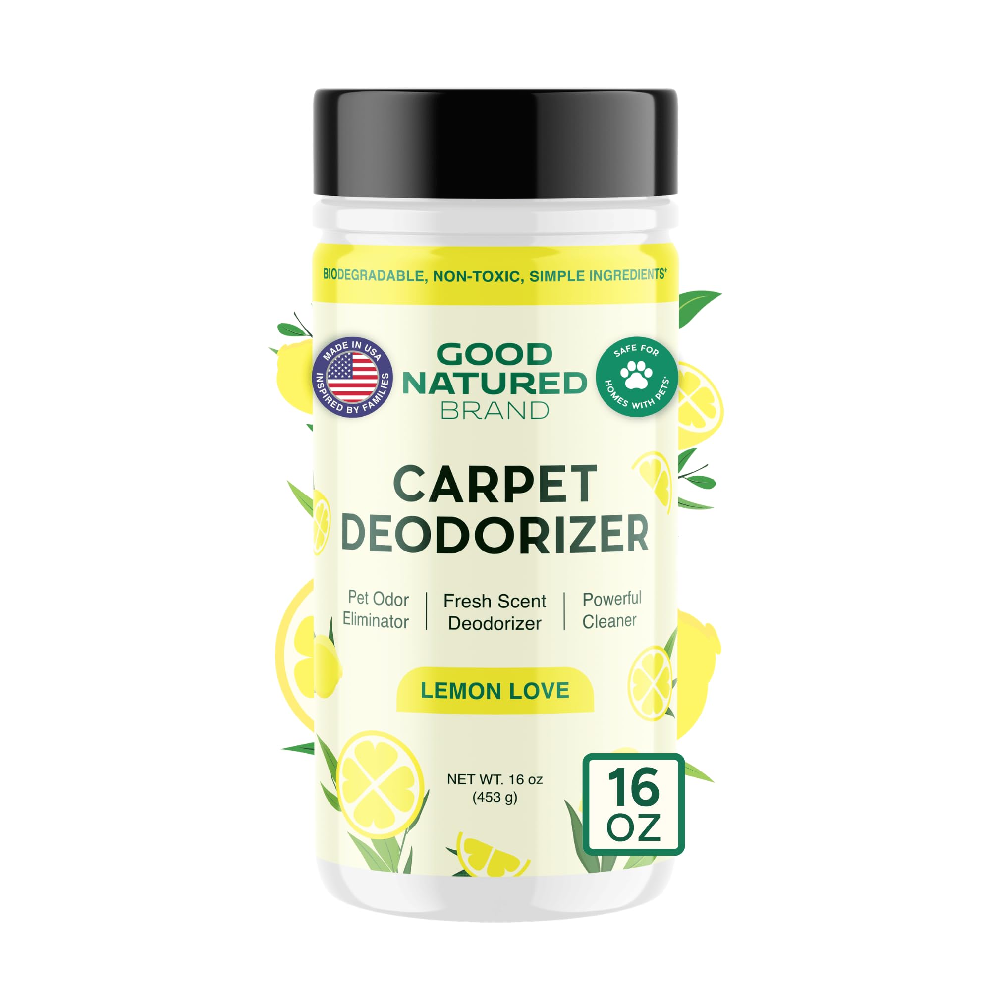 Good Natured Brand | Carpet Freshener & Deodorizer Powder | 16 oz Pet Odor Eliminator for Strong Odor & Pet Urine | Fresh Natural Lemon Scent | Safe for Homes with Pets