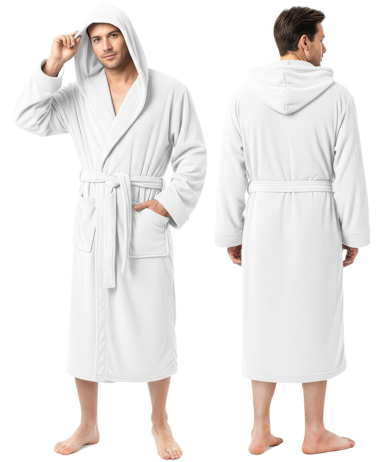 NY Threads Luxury Ultra Soft Mens Robe with Hood Plush Fleece Long Bathrobe
