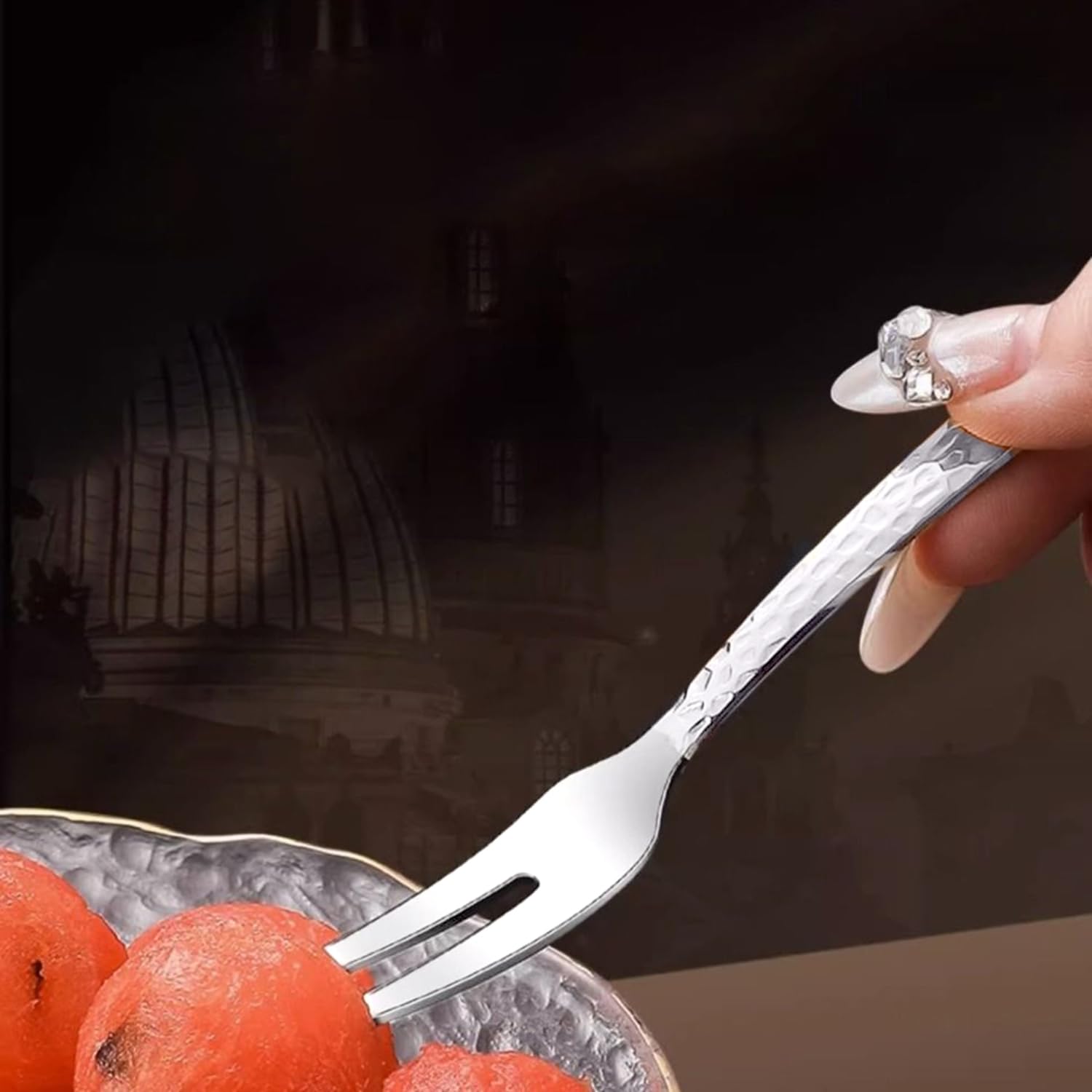 Tenedores de postre, tenedores de cóctel de acero inoxidable, tenedores pequeños para aperitivos para ensalada de frutas, 5.27 pulgadas, 4 piezas