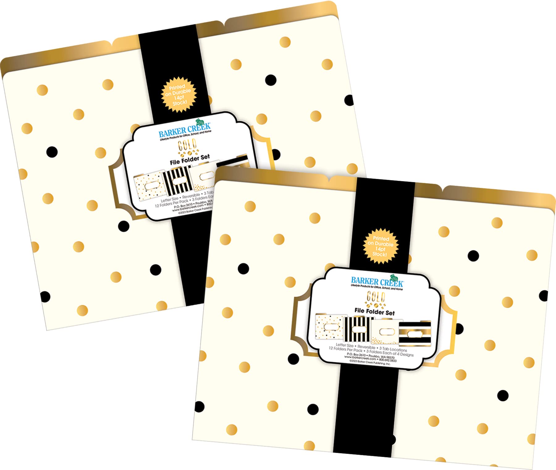Barker Creek 4372 Gold-Designer-Aktenordner auf 14-fädigem Lager, 24 Stück, Multi-Design mit goldenen Designs auf der Außenseite, goldenen Reitern und cremefarbener Innenseite, Briefformappen, 1/3