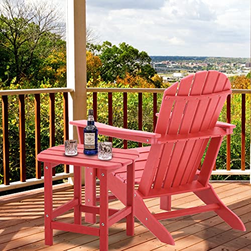 Voqnis Adirondack Outdoor Side Table Hdpe Tea Tables Fast Assembly 17.6X14.9X17.9 Inches- Red #TOP6