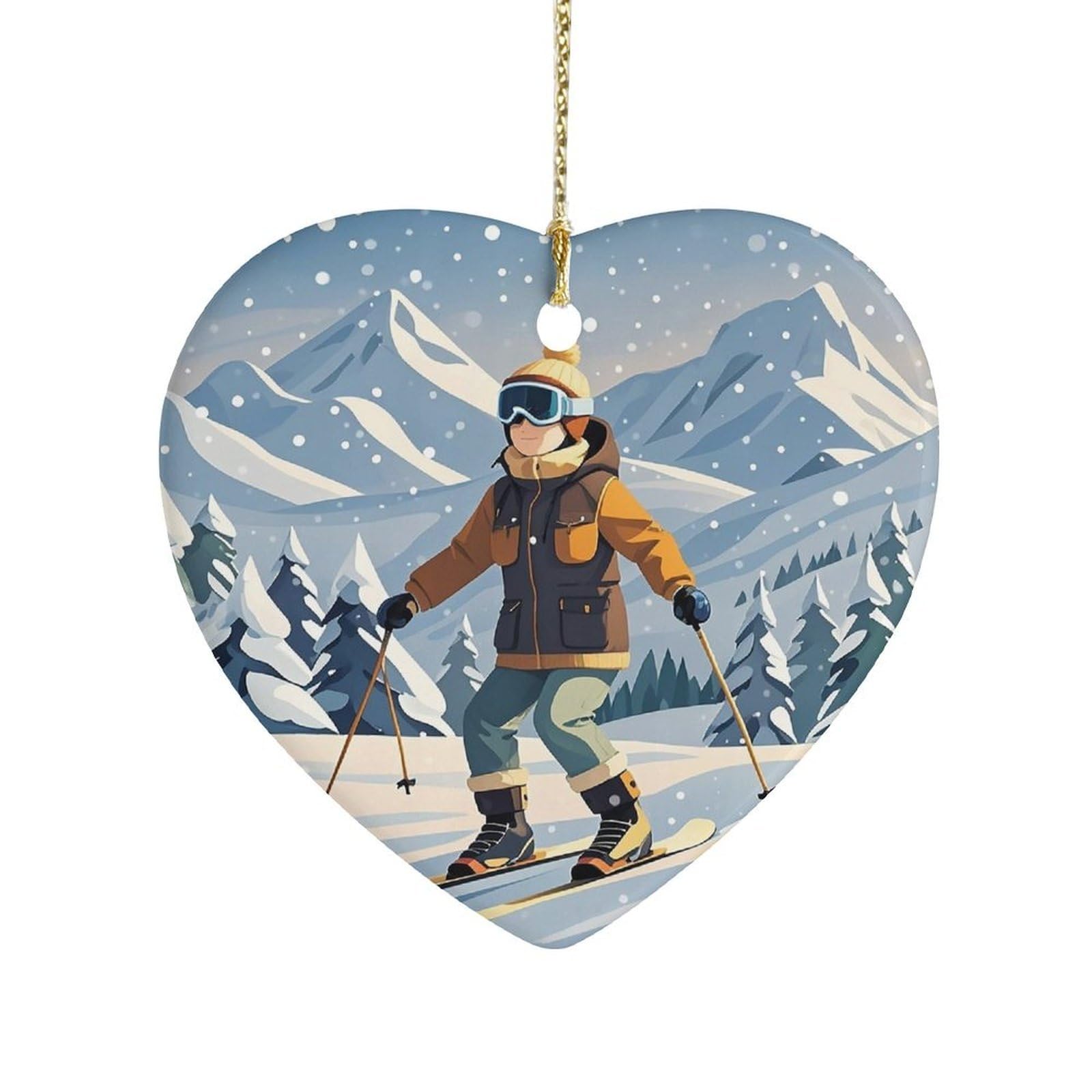 Fekiloot Style Skiing Theme Ceramic Ornament Home Decor Keepsake