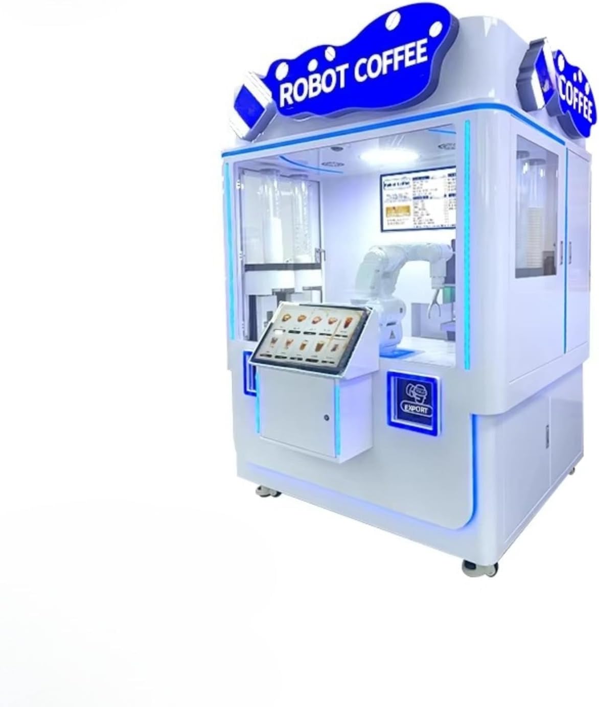 Coffee Robot Machine with Robot Arm, Intelligent Coffee Brewing System with Touch Screen Ordering and Contactless Payment for Street Food