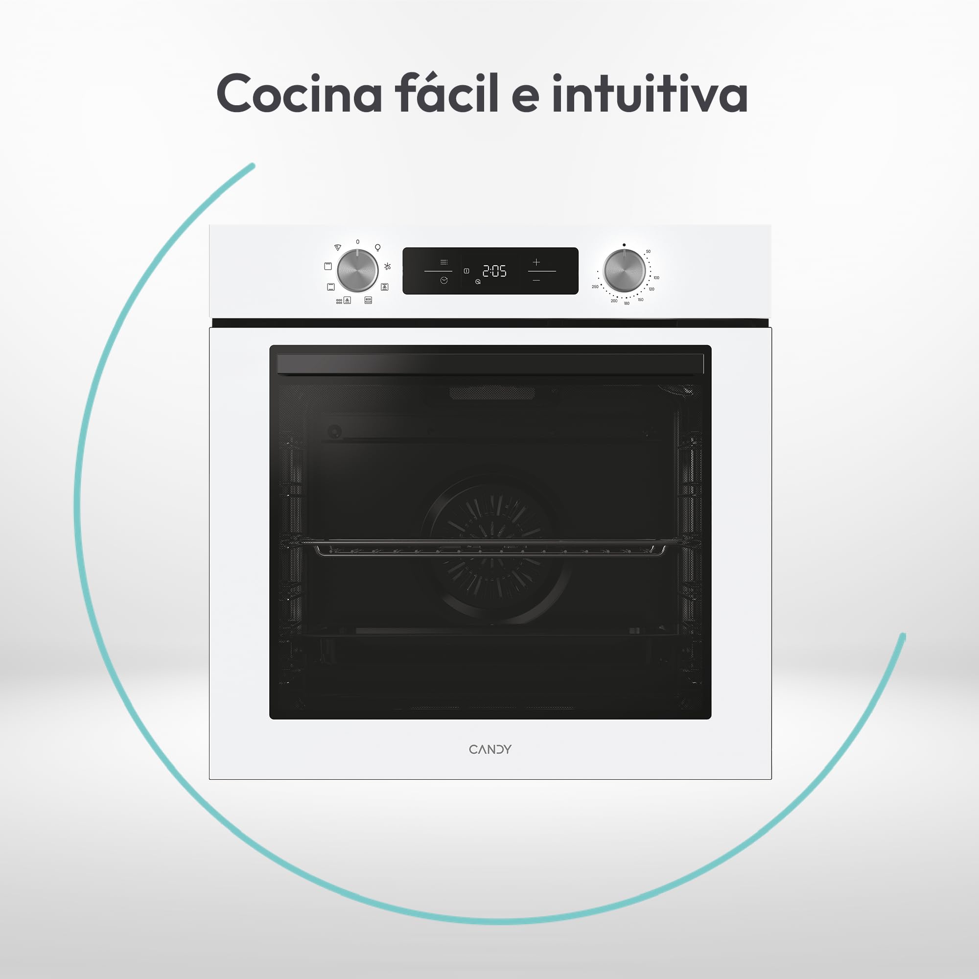 Candy Bake 600 CA6 N3T1HTW Horno Multifunción, 78L, Recetas a través de app hOn, 1 Bandeja y 1 Rejilla, Limpieza Hidrolítica, Convección + Ventilador, 9 Funciones, Ready UX, Blanco