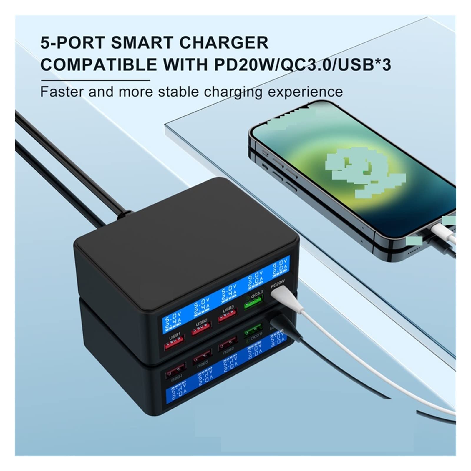 Stazione di Ricarica, Caricatore USB multiplo universale da 65 W Quick Charge QC3.0 PD Charge Station(White)