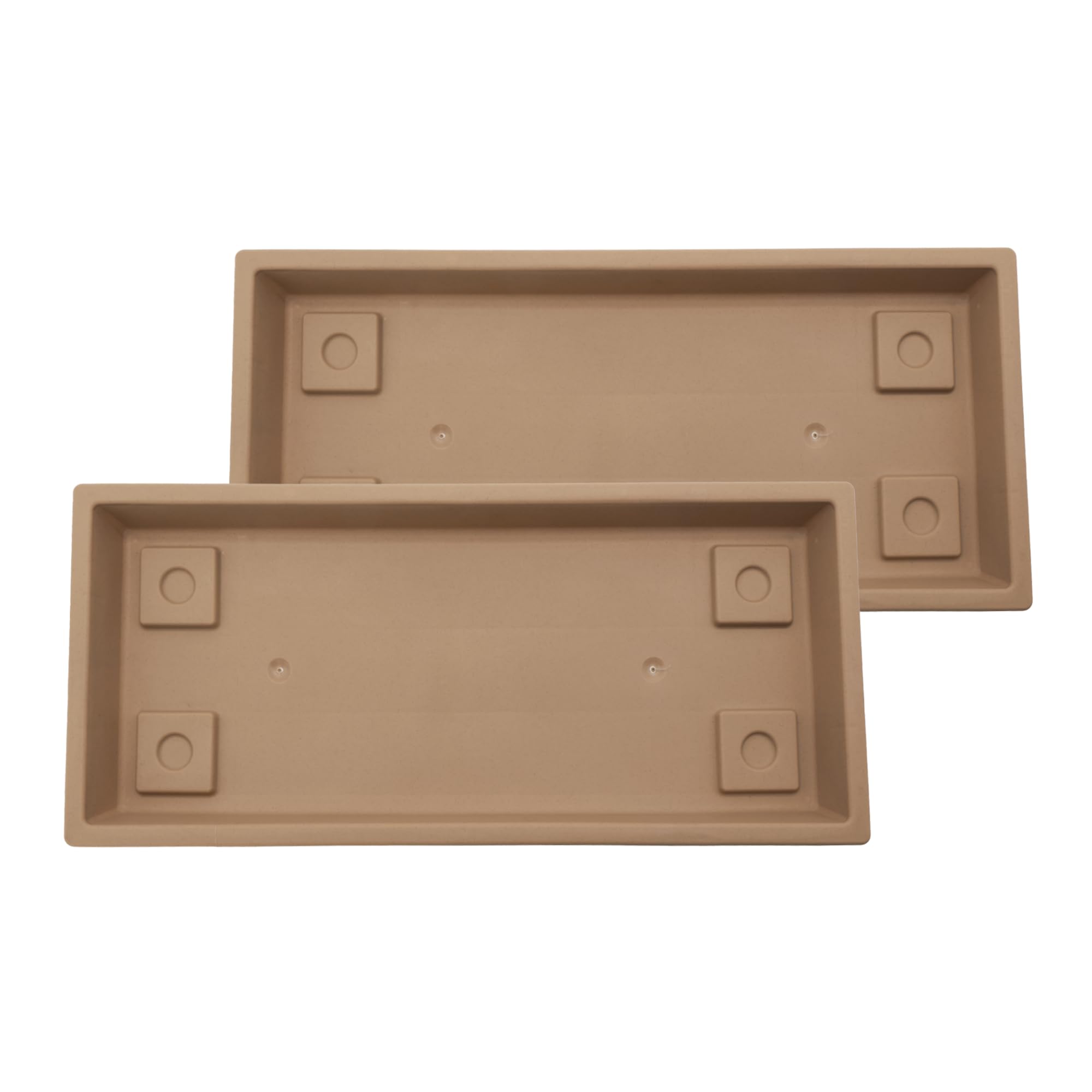 29.5 Inch Venetian Rectangular Plant Saucer, Lightweight UV-Resistant Plastic Outdoor & Indoor Flower Pot Tray, 2-Pack Plant Pot Trays for Garden & Home Decor, Sandstone