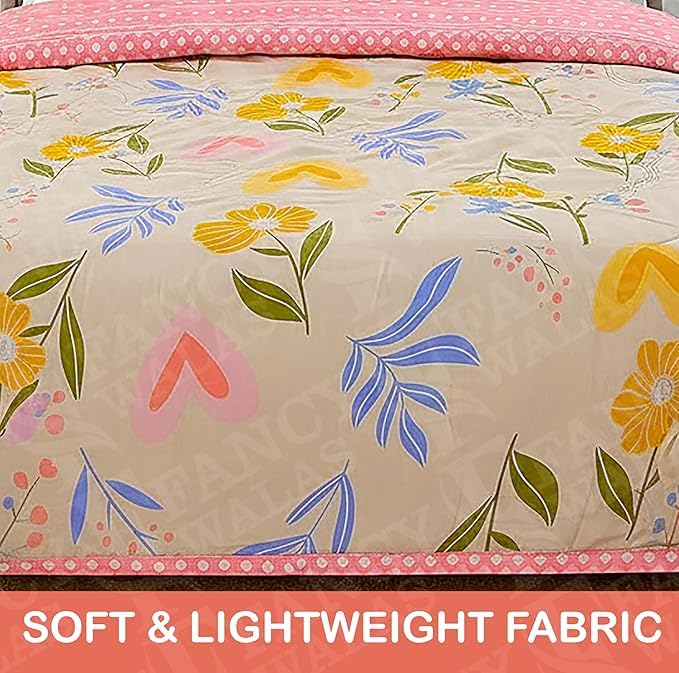 Image of Summer Blanket 100% Cotton Reversible Ac Comforter and Cooling Classic Printed Design Quilt | Dohar Single Bed Or Double Bed Quilt Ideal for Gifting (Design Pink Flower, Double Bed)