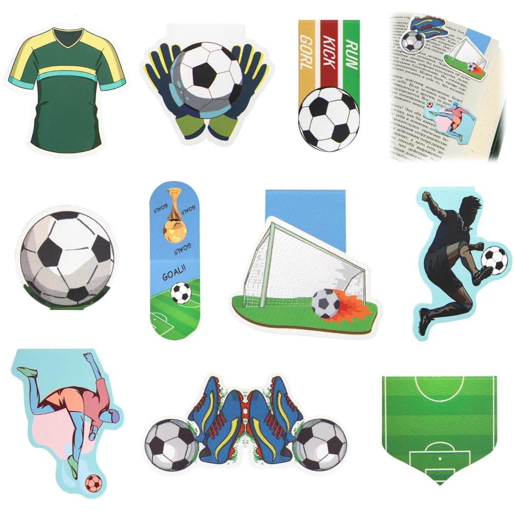10 marcapáginas para niños de fútbol, marcadores magnéticos, pequeños regalos para jóvenes, estudiantes, amigos, aficionados al fútbol – Marcadores magnéticos de alta calidad