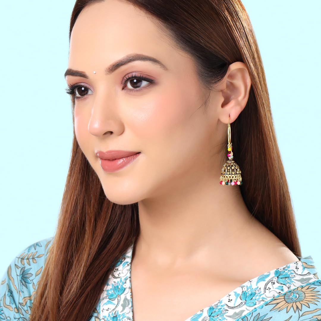 Oxidised Plated 2 Pairs Combo Hoops Jhumki Earrings