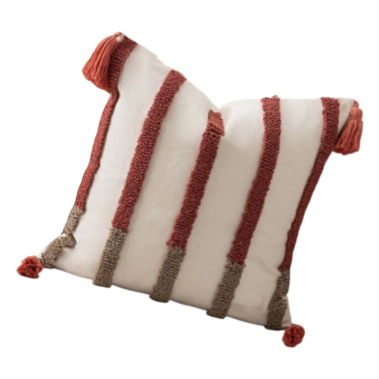 Qusinfc Tufted Cotton Linen Throw Pillow Case with Fringe Tassels Detail 45x45cm Square Decorative Cushion Cover for Sofa Bed Decorative Pillow Case