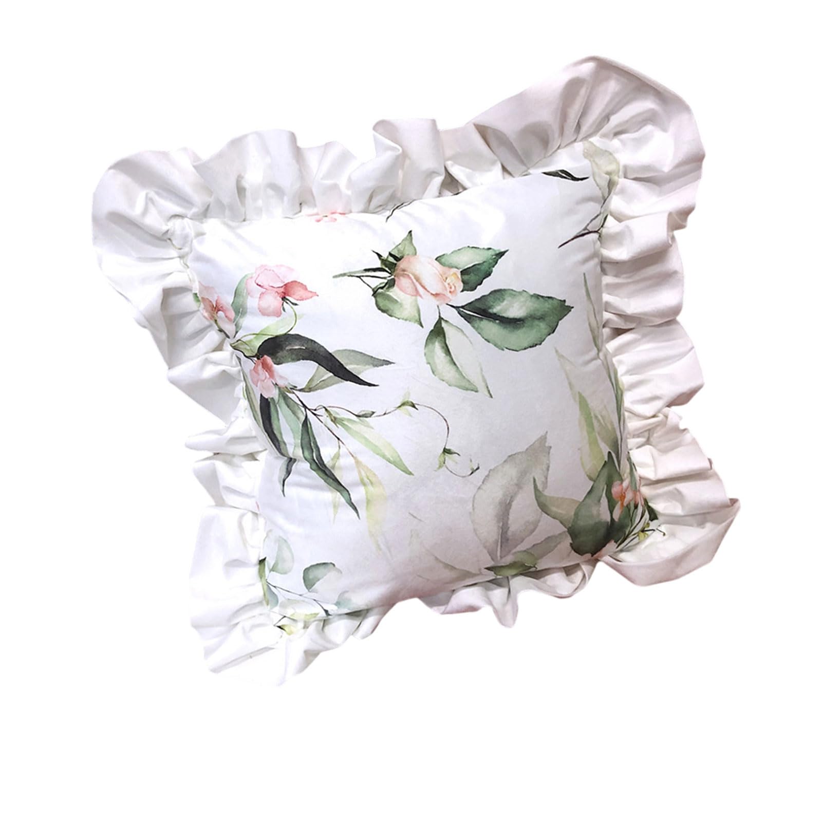 ZBIianxer Ruffled Trim Throw Pillow Case Dutch Velvets Fabric Nordic Flower Pattern Washable Cushion Cover for Sofa Bed Decoration Nordic Cushion Cover Minimalists Flower Pillowcase