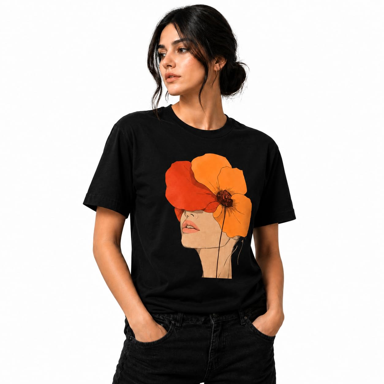 Women’s Printed T-Shirt | Floral Muse Graphic Round Neck Tee | Soft Cotton Half Sleeve Casual T-Shirt College Travel-picture-31