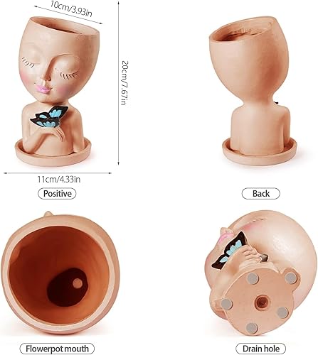 Miniatura 6 de WEWEOW Maceta de cara para plantas de interior y exterior, de resina, con agujero de drenaje, bonitas macetas de cara de dama