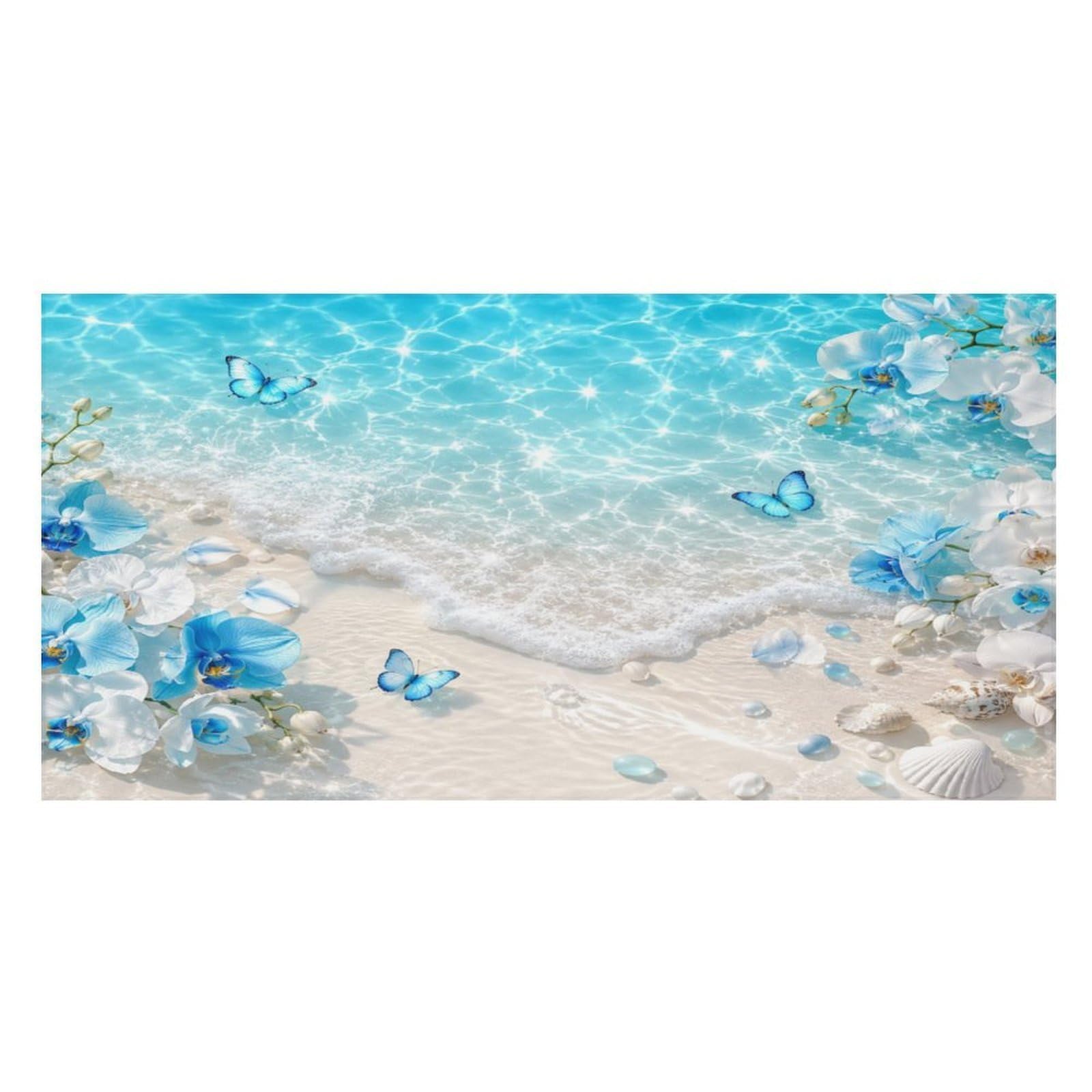 Anceky Blue Flowers Butterflies Beach Waves Seashells Oversized Beach Towel Quick Dry Sand Free Microfiber Travel Towel Lightweight Multi Purpose Beach Blanket Pool Gym Bath Towel 63x31 in