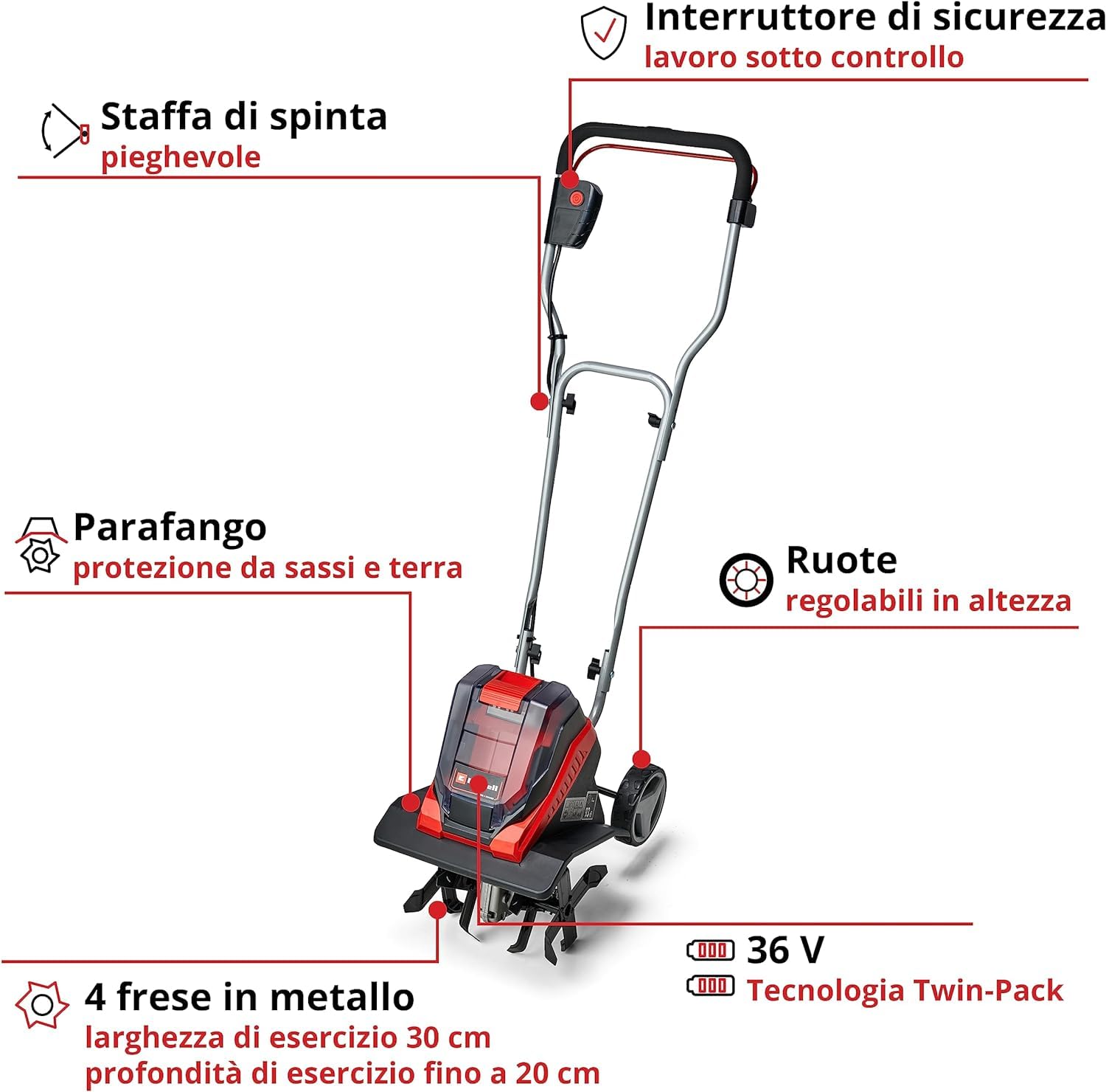 einhell 3431200 Zappatrice a Batteria Ge-CR 30 Li-Solo, Rosso