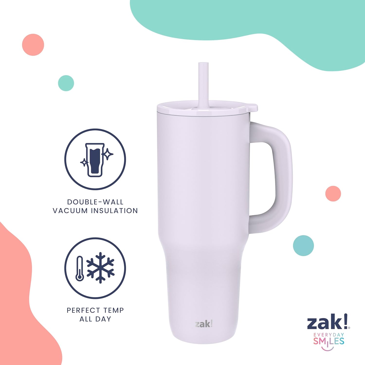 Zak Designs Disney Sutton Travel Tumbler for On the Go or At Home, 40oz Stainless Steel with Vacuum Insulation, Silicone Straw, Carry Handle, and 3D Artwork for Cold Drinks (Minnie Mouse) - Image 4