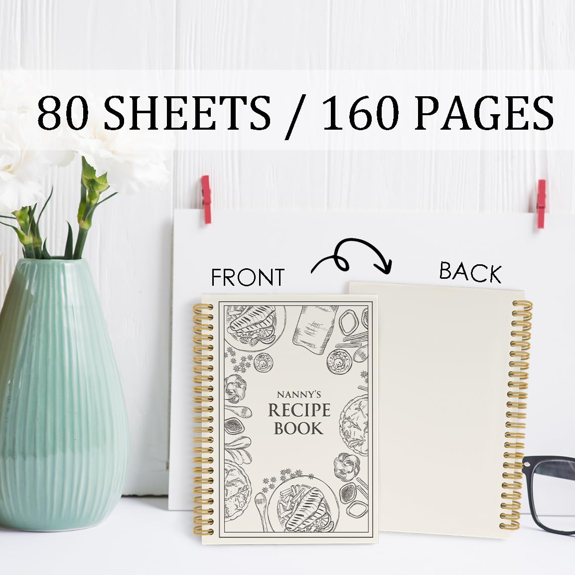 ANIANG Regalos para niñera, diario de recetas, cuaderno de recetas, libro de recetas para escribir en tus propias recetas, libro de cocina para niñera de 5.5 x 8.3 pulgadas, 164 páginas, cuaderno