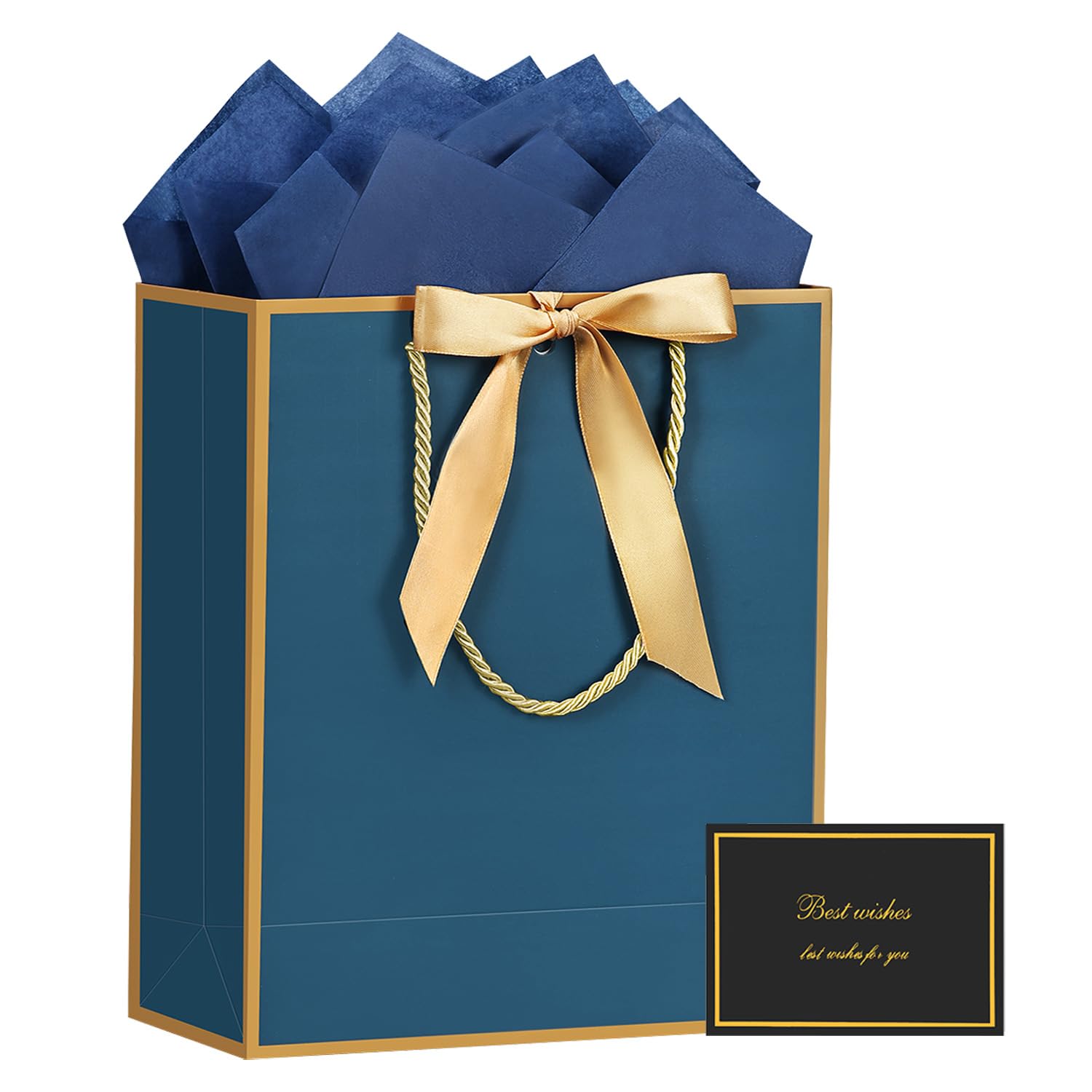 JMANNI Gift Bag, 1PCS Gift Bags Large with Ribbon and 1 Greeting Cards 2 Tissue Paper, Portable Paper Gift Bag with Handles, Birthday Gift Bags,