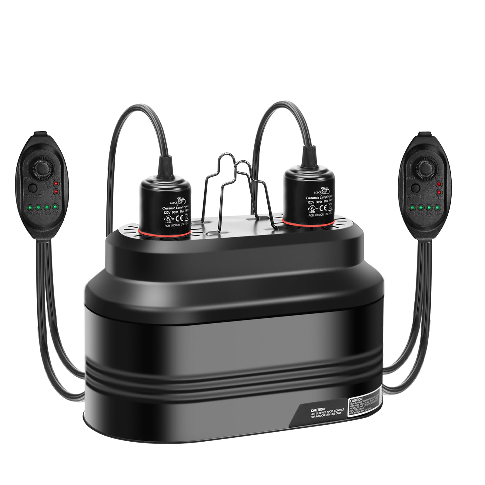 MECESOR Reptile Dual Light Fixture with Dimming Switch and Timer, Deep Dome Reptile Heat Lamp Fixture Double UVB Light Fixture, Double Dome Lamp