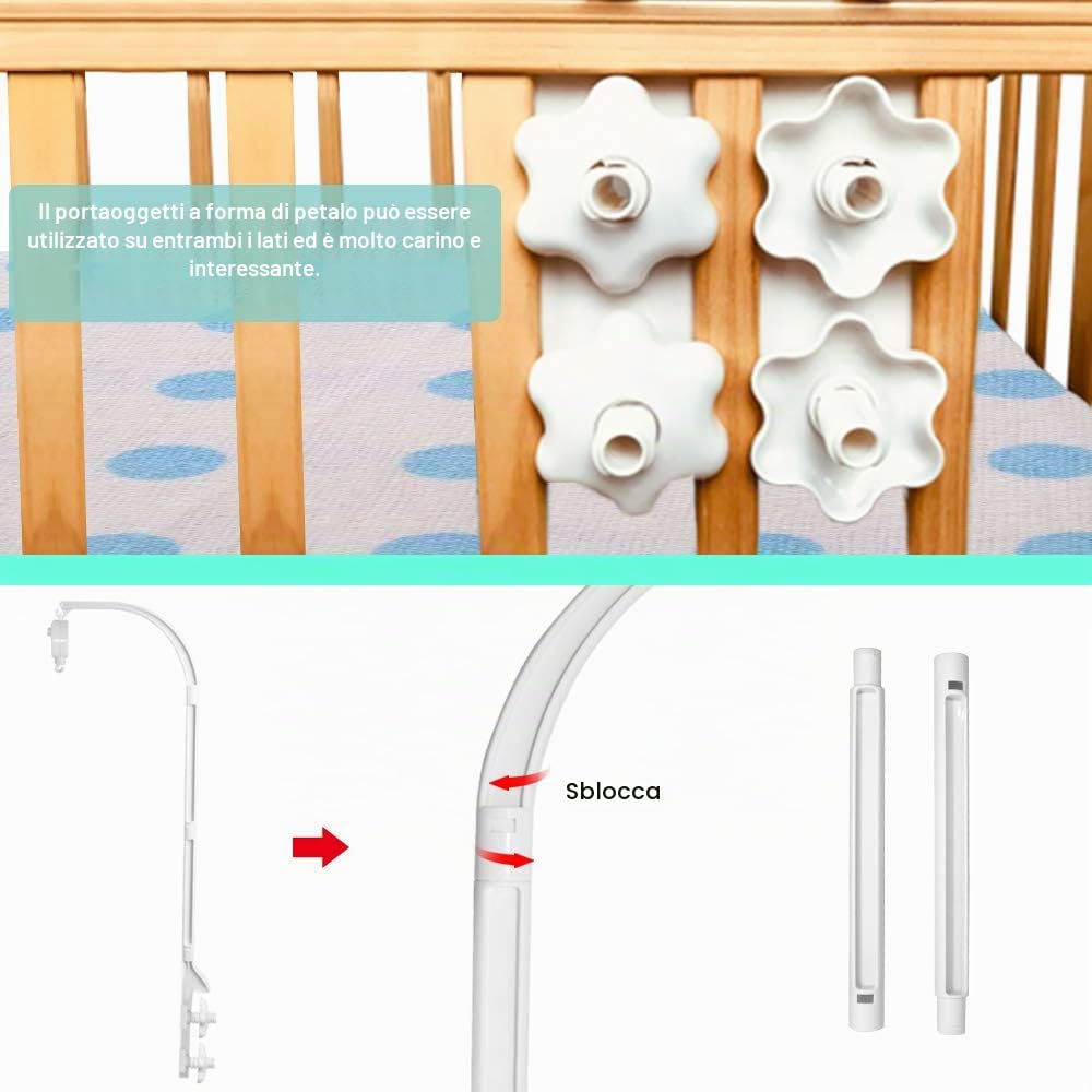 AFUNTA 37 pollici culla mobile letto campana titolare con carillon scatola musicale, braccio appeso staffa supporto regolabile giocattolo fai da te