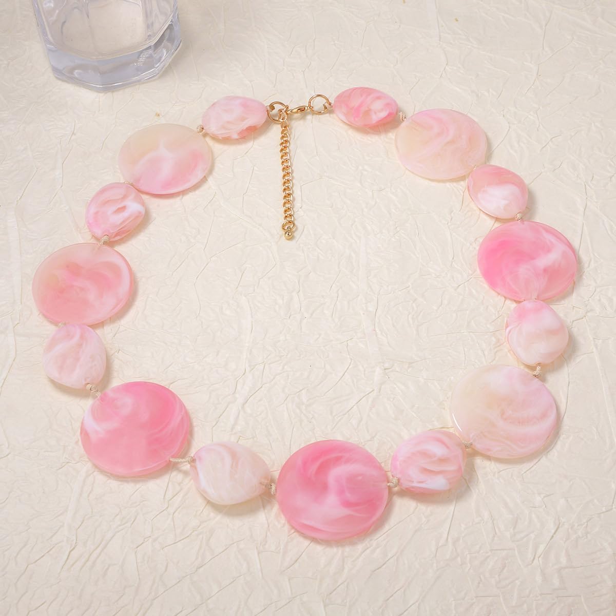 Chunky Acrylic Beaded Jewelry Set For Women, Boho Geometric Blue Resin Grain Gold Irregular Pebble Beads Necklace and Earrings Exaggerated Statement Summer Beach Jewelry Gift