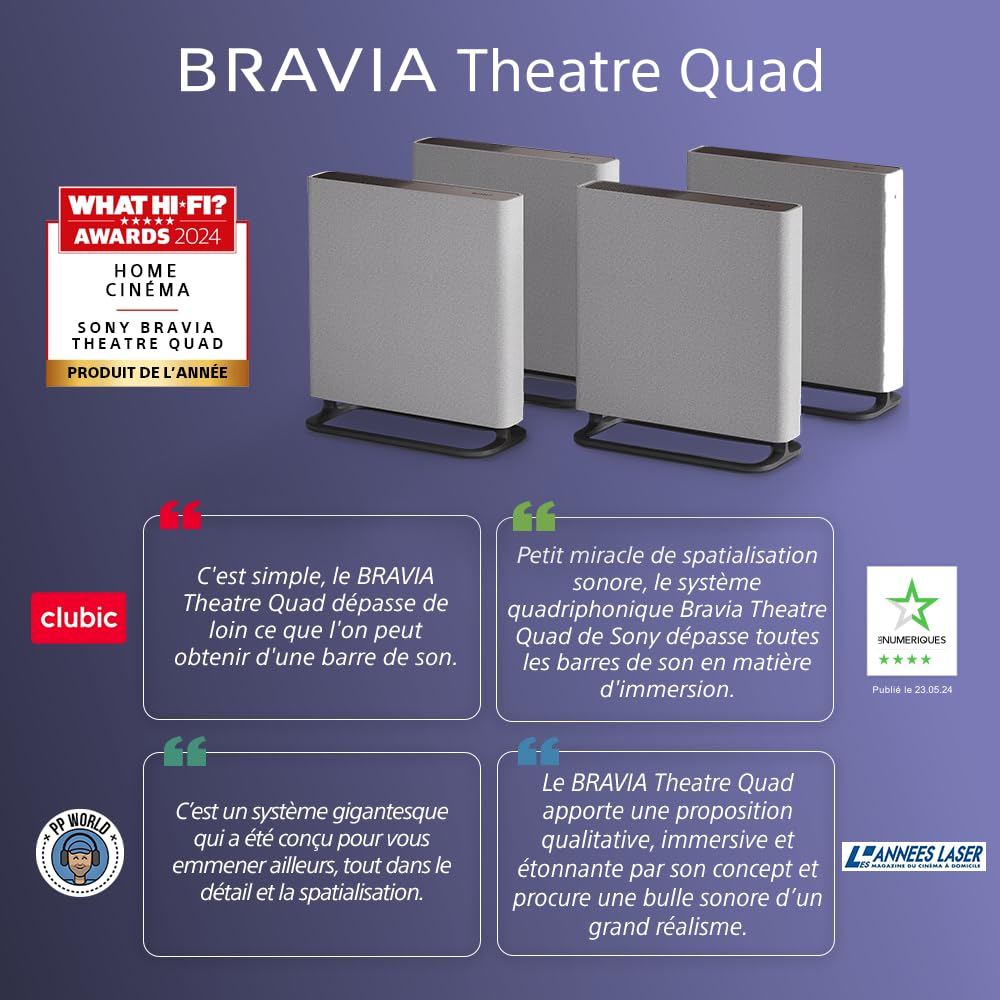 Sony BRAVIA Theatre Quad – Système Son TV Dolby Atmos®, 16 Haut-parleurs, Wi-FI®, Bluetooth®, 360 Spatial Sound Mapping, Modèle 2024