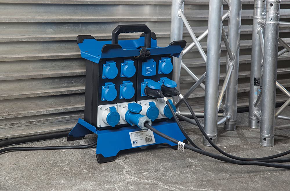 as - Schwabe Distributore di alimentazione portatile CEE Stecky Duo 5, spina CEE + 7 prese con contatto di protezione + 4 prese CEE + 2 porte USB, scatola di distribuzione dell'alimentazione mobile