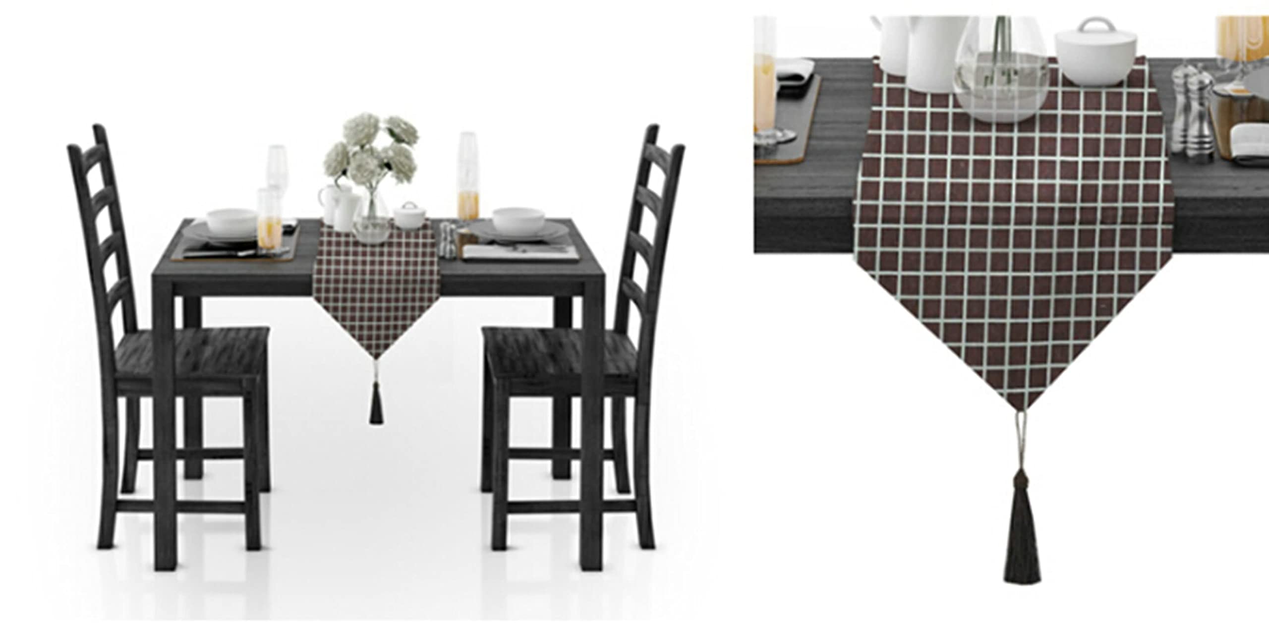 WXKAGF Runner da tavola, Runner da tavola con Decorazioni Natalizie, Motivo a griglia con Nappa, Runner da tavola in Cotone, Decorazione da tavola Lunga, Marrone Scuro, 30 x 160 cm