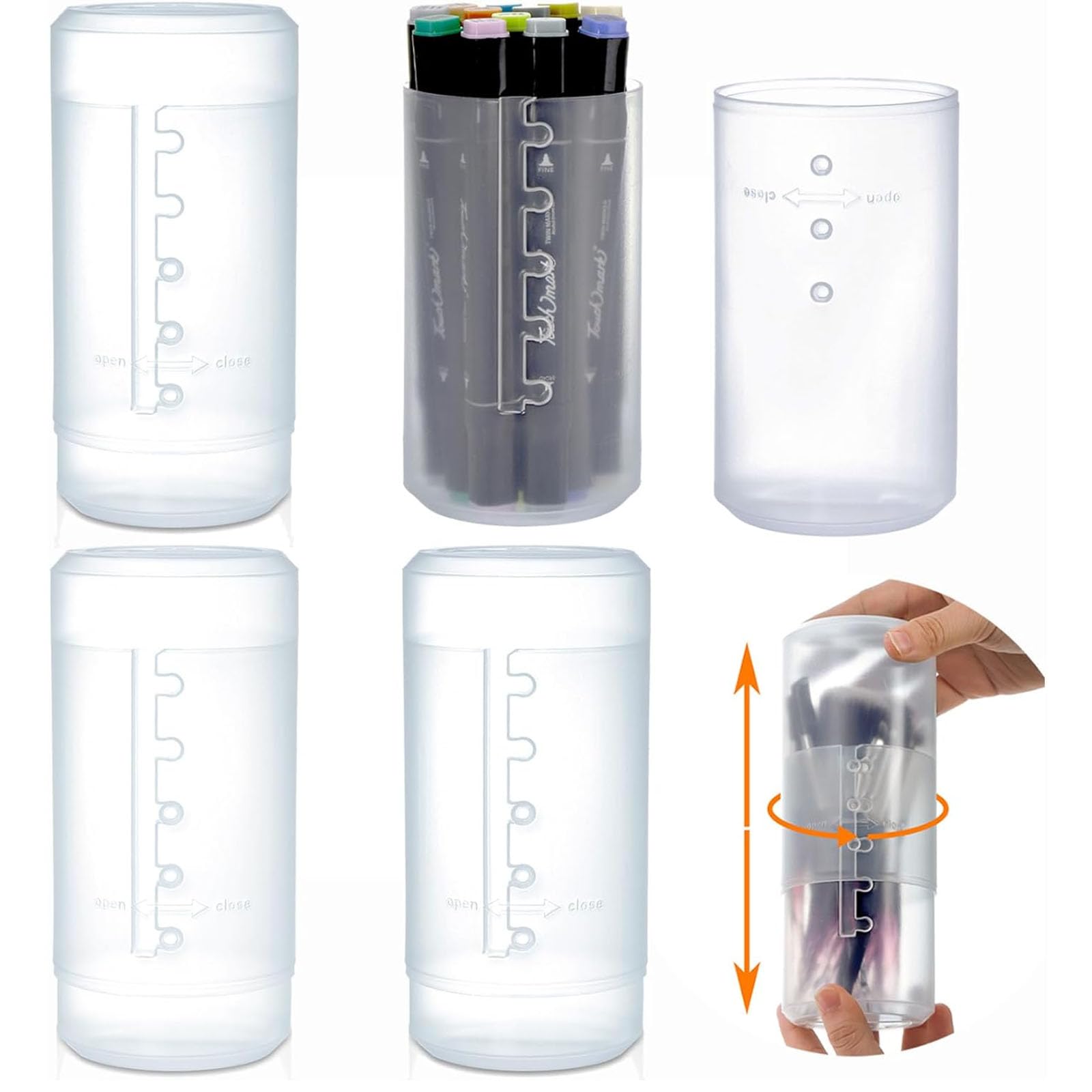 Tazweeq 4-Pack Retractable Makeup Brush Holder, Plastic Clear Makeup Storage Box, Retractable Cosmetic Brush Barrels Travel Brush Holder Plastic Brush Organizers, Makeup Brush Holder with Lid