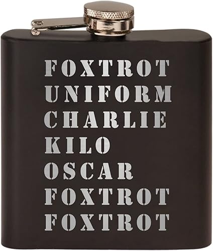 Divertido frasco de acero inoxidable Foxtrot Off Militar Acrónimo Broma de acero inoxidable mate de alta calidad es un gran regalo para él papá
