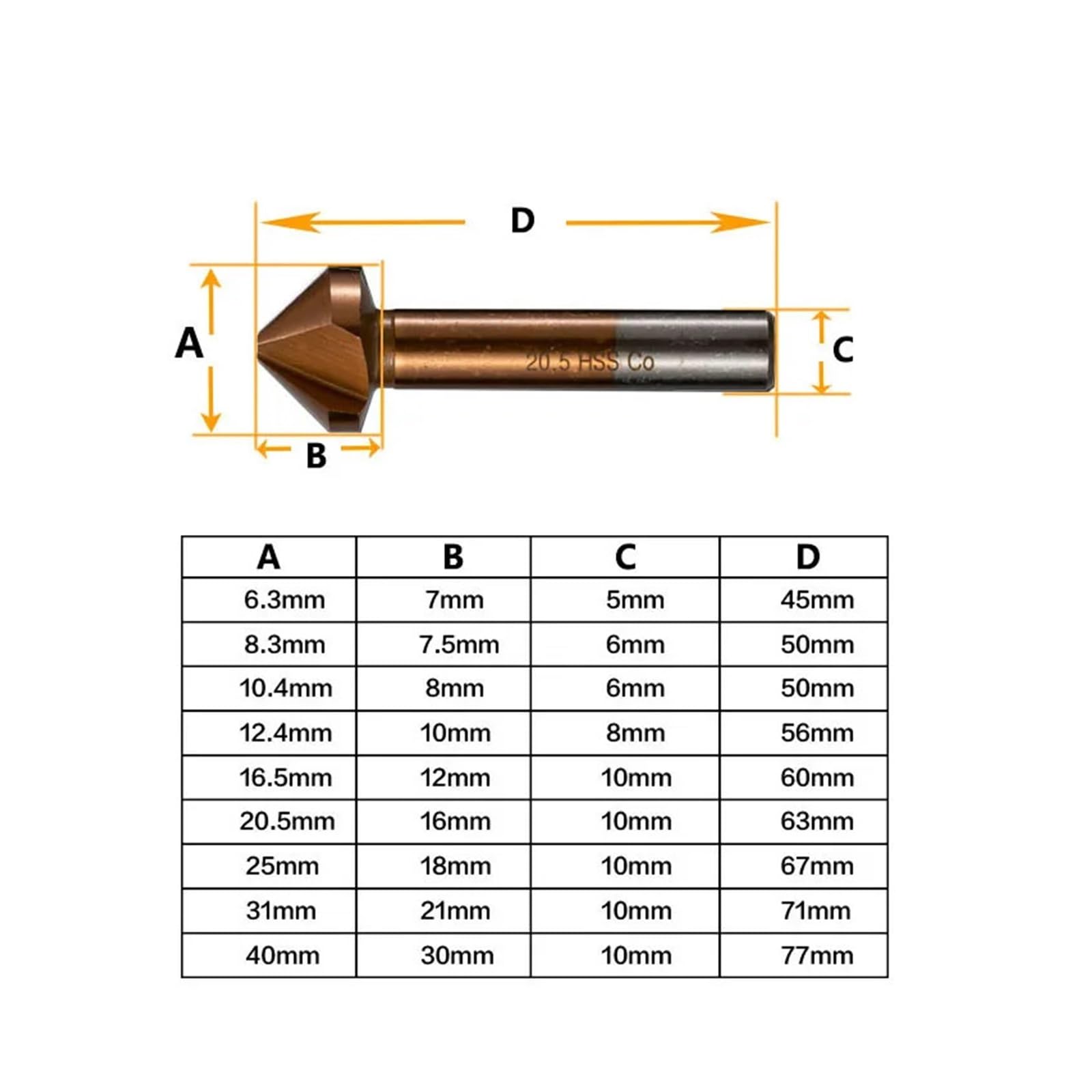 Chamfer end Mill 3 Flutes 90 Degree Chamfer M35 Cobalt Countersink Deburring Reaming for Stainless Steel Metalworking(31mm)