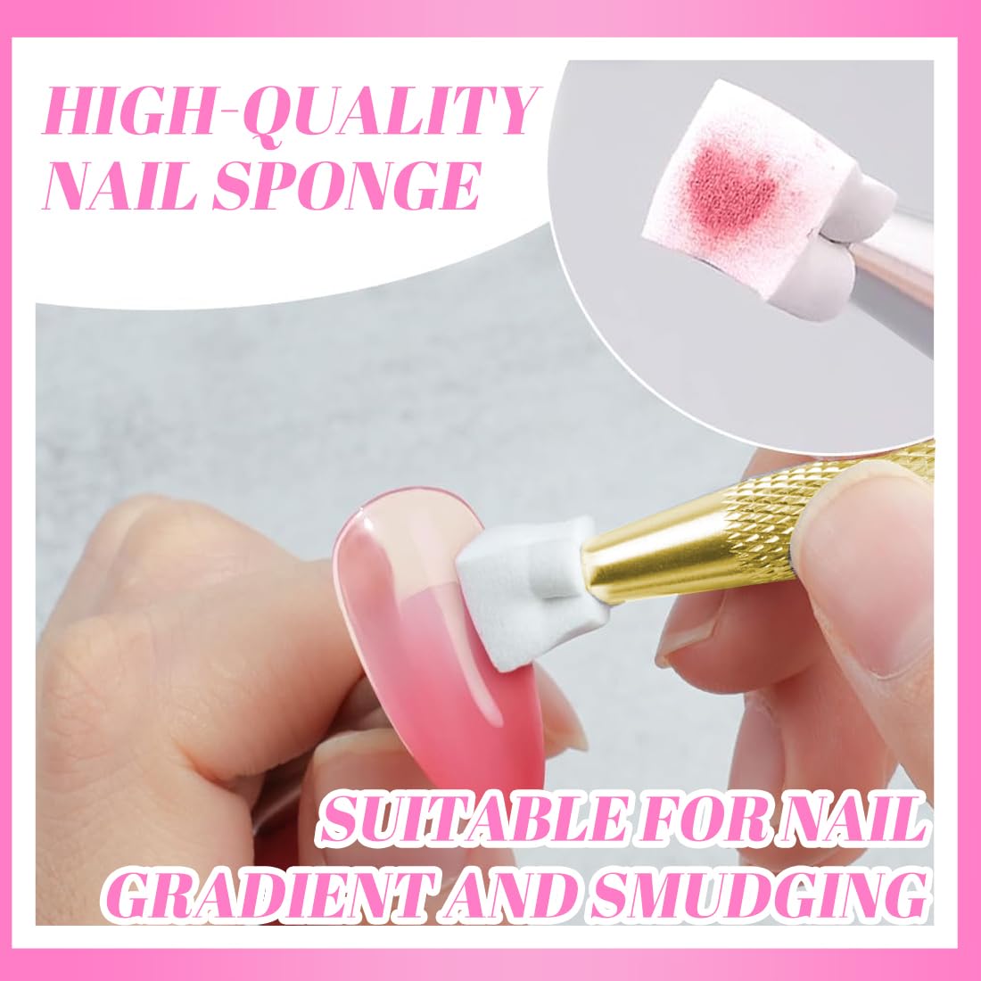 1 Set Spugna per Nail Art, Doppia testa Spugna di pennellino incluso 4 Testine di ricambio, Strumenti per il Rendering Delle Unghie con Pinza Metallica, Pennello per Baby Boomer